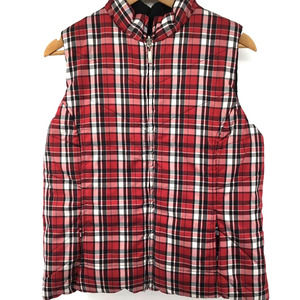 Karen Scott Sport Reversible Puffer Vest Women Small Red Buffalo Plaid Black Zip